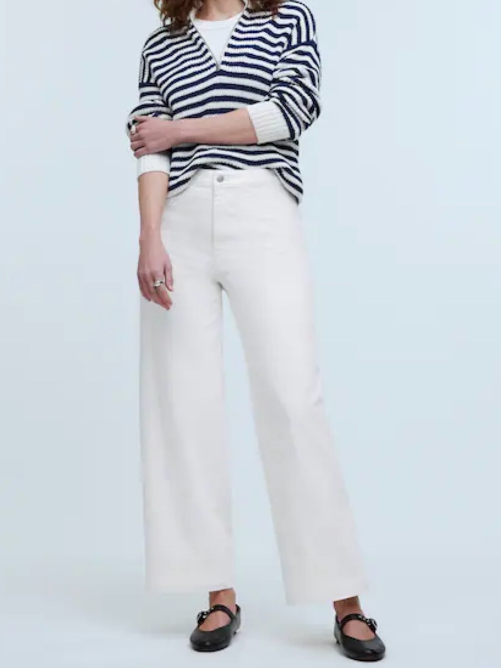 Madewell Curvy Emmett Wide Leg High Rise Jeans Tile White Zip Up Stretch